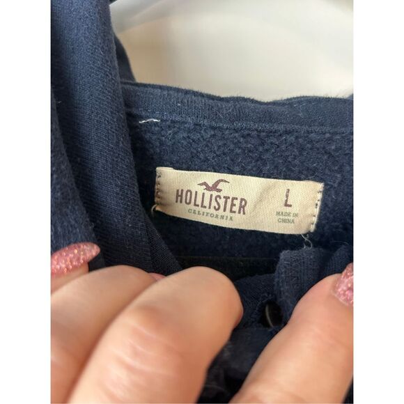 Hollister hooded jacket sz L logo embroidered sleeve navy y2k-vibe - Picture 4 of 7